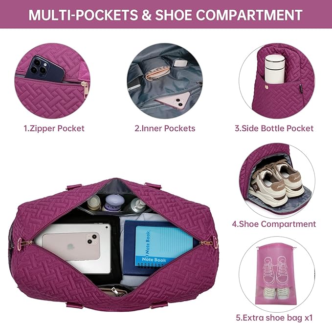 Duffle Bag for Travel, Weekender Bag with Shoe Compartment, Carry On Overnight Bag for Women with Toiletry Bag, Gym Bag with Wet Pocket, Hospital Bags for Labor and Delivery Beige