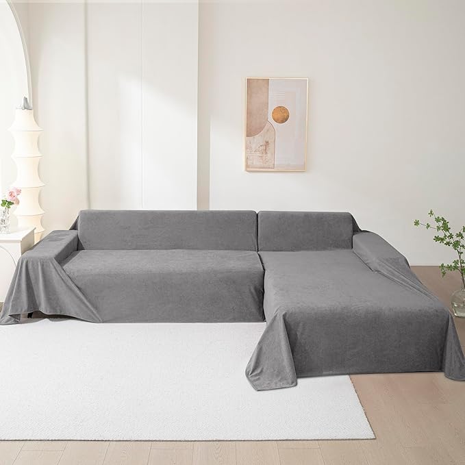 MEETSKY Couch Cover for 2 Cushion Sofa Washable, Cat Scratch Proof Sofa Covers, Furniture Protector Love Seat L Shape Soft Sectional Couch Covers for Dogs Pets, 71" x 102", Grey