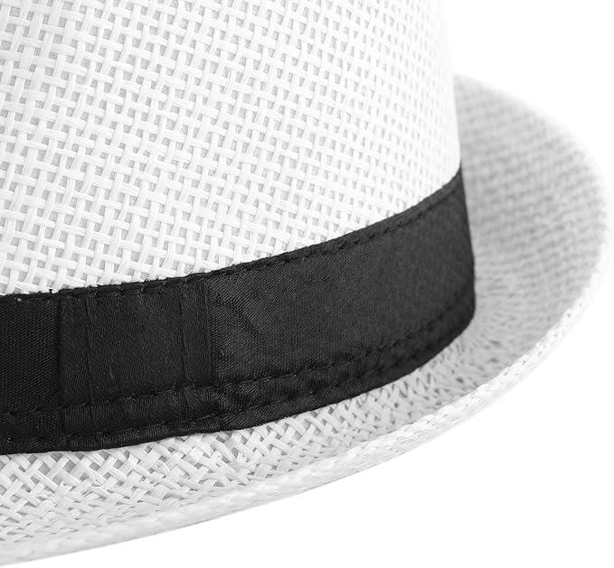 FALETO Unisex Summer Panama Straw Fedora Hat Short Brim Beach Sun Cap Classic