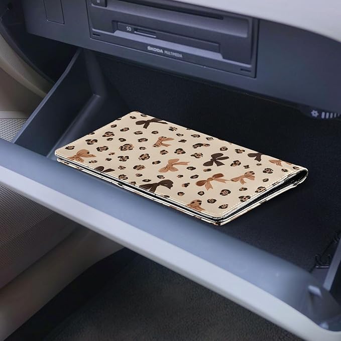 Leopard Bow Car Registration and Insurance Holder Leather Vehicle Document Glove Box Organizer for License Cards Accessories