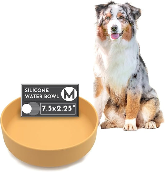 Should We Go? Dog Water Bowl - The Perfect Dish No-Spill, Less Mess Non-Tippable Water & Food Bowl, Pure Silicone with Suction Cup Fits 5 Cups 7.5" Across x 2.25" Tall Ideal for All Pets, Medium-Honey