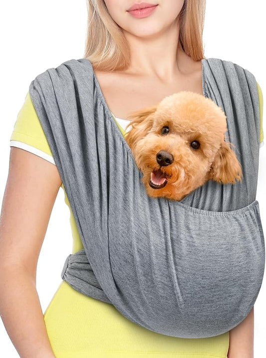 Dog Sling Swaddle Carrier Small Dog Cat Front Facing Carrier for Chest, Hands Free Puppy Carrying Sling Hold for Small Pet up to 13lbs, Adjustable Size, Reducing Back Stress (Light Grey)