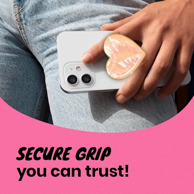 OnTheGrip Cute Natural Seashell Design Heart Shape Collapsible Mobile Phone Grip Stand Holder for Smartphone Tablet Cell Phone Accessory (Peach)