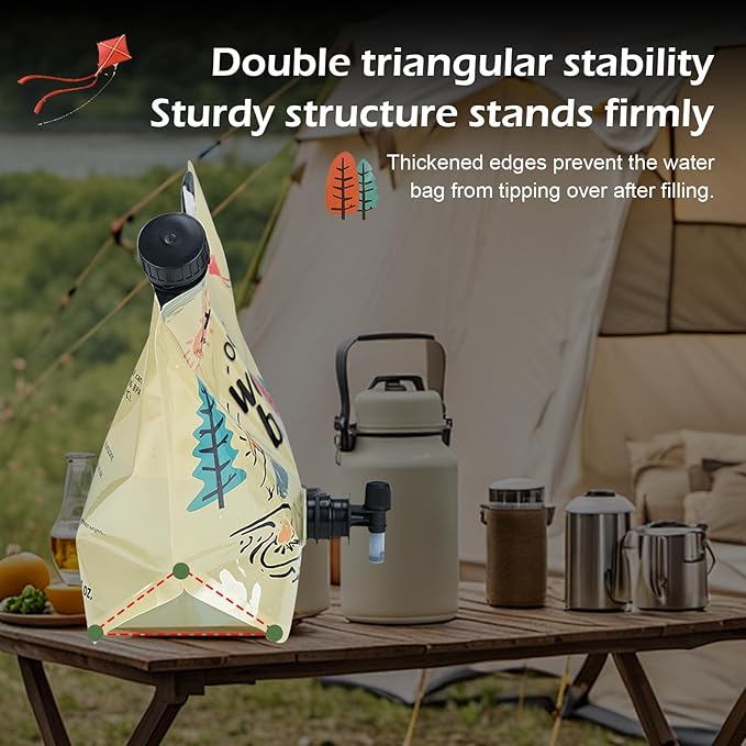 Qurbuns Portable Foldable Water Bag, 8L Collapsible Water Container with Adjustable Faucet, No-Leak Camping Storage Bag, Universal for Camping, Hiking, Outdoor Adventures (Khaki)