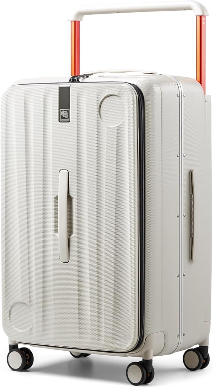 Hanke Multifunctional 26 Inch Checked Luggage Hard Shell Suitcases with Wheels Travel Trunk Style Luggage Large Rolling Suitcase for Women Men(Ivory White)