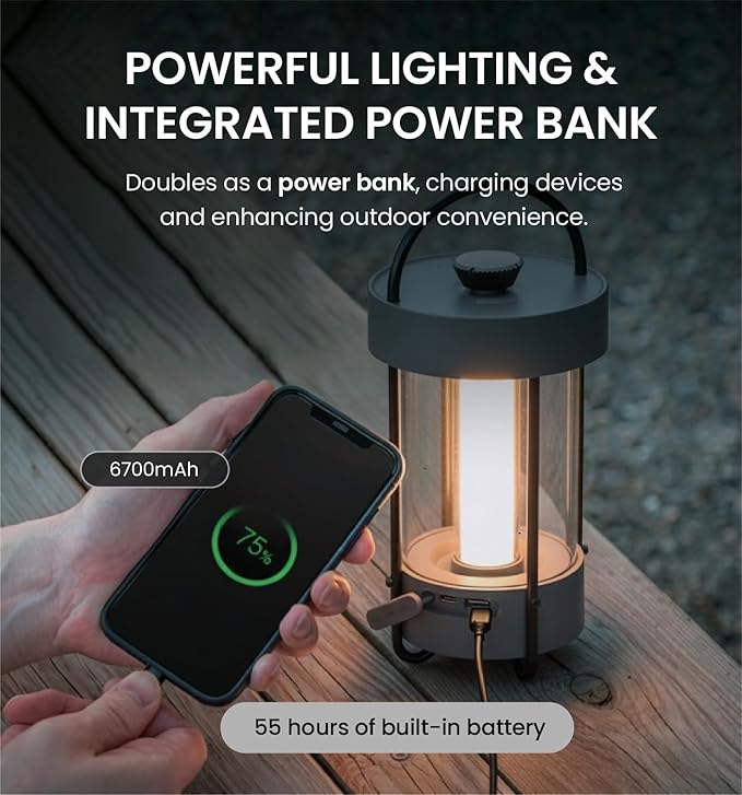 Claymore Selene Lamp (Dark Gray) - Without Pouch Aesthetic Portable Outdoor Lantern for Camping, Events, Parties & Tents. Power Bank Function, 55 Hours of Battery Life