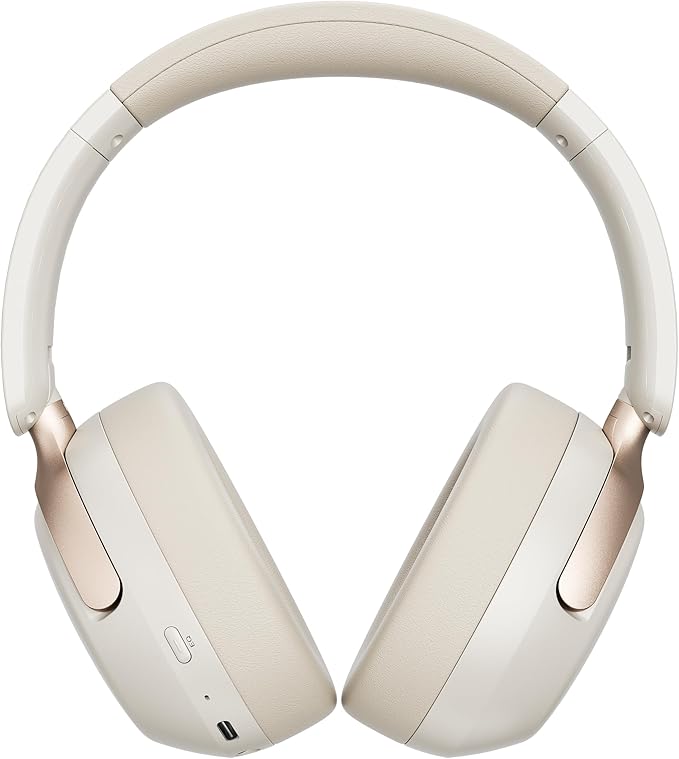 LORELEI Q30 Bluetooth Headphones Over Ear,60H Playtime & 3 EQ Music Modes,BT6.0 Headphones Wireless with Mic,Foldable Lightweight Headsets,HiFi Stereo Deep Bass for Home Travel iPad Tablet-Beige White