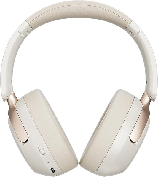 LORELEI Q30 Bluetooth Headphones Over Ear,60H Playtime & 3 EQ Music Modes,BT6.0 Headphones Wireless with Mic,Foldable Lightweight Headsets,HiFi Stereo Deep Bass for Home Travel iPad Tablet-Beige White