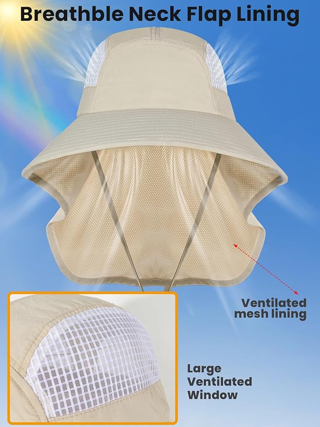 Sun Hats for Women UV Protection with Neck Flap Wide Brim Beach Hats with Ponytail Hole for Hiking Fishing Gardening Travel