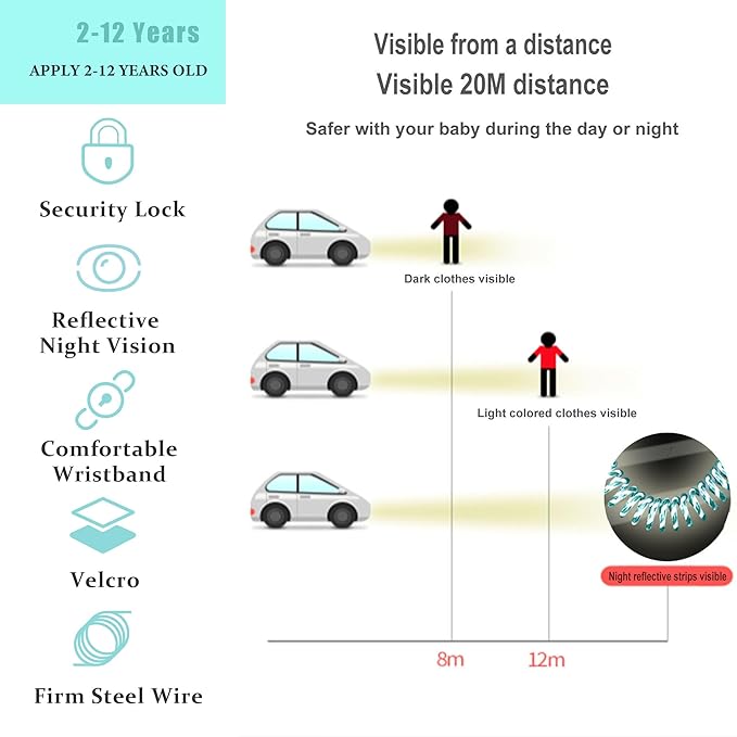 Toddler Harness Walking Leash- Child Anti Lost Wrist Link - Child Safety Harness - Upgrade with Reflective(6.5ft) - for Boys and Girls,Not Easy to Open Without Key (Cyan)