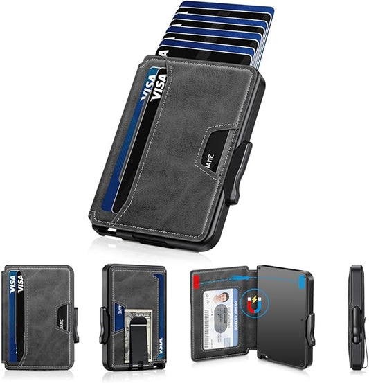 Wallet for Men, Mens Wallet Minimalist Slim Wallet, RFID Blocking Smart Pop Up Wallet with Money Clip & ID Window, Metal Compact Wallet, Aluminum Credit Card Holder Wallet