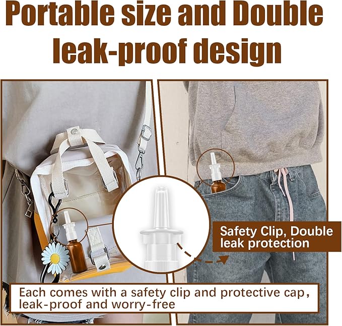 Cupohus Nasal Spray Bottle, 3 Pcs 30ML/1oz Amber Glass Refillable Fine Mist Sprayers Atomizers, Travel Sized, Empty Nasal Sprayer with Funnels and Labels