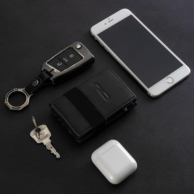 NIID Wallet for Men,Minimalist Front Pocket Wallet for Men - RFID Blocking Leather Bifold with Pop Up Card Holder, 2 ID Windows, Money Clip & Gift Box (Black)