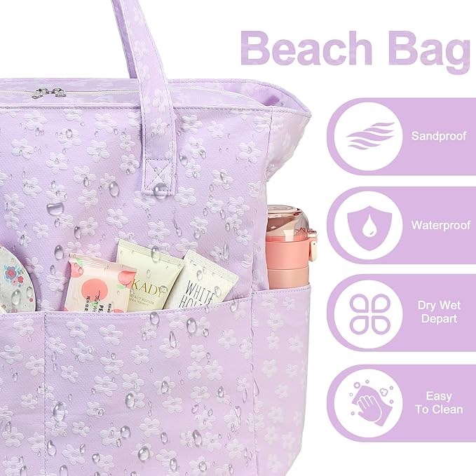 Bluboon Waterproof Beach Tote Pool Bags for Women Ladies Extra Large Carry On Bag With Wet Compartment for Weekender Travel