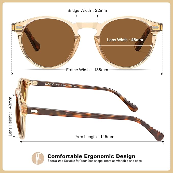 CARFIA Polarized Sunglasses for Women UV Protection Small Face Acetate Frame CA5288