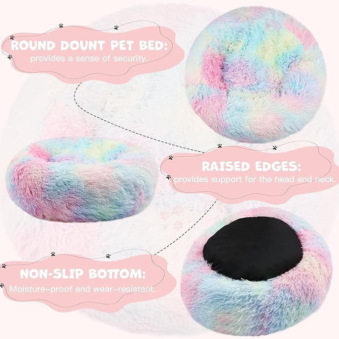 Himax Dog Beds for Large Dogs, Donut Dogs Beds with Blanket Attached, Calming Round Dog Bed Washable(20"/26"/35") Multicolor