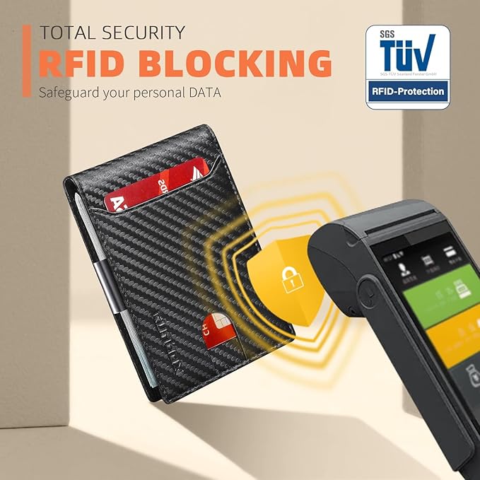 RUNBOX Slim Wallets for Men - Leather Money Clip Mens Wallet - RFID Blocking Front Pocket Bifold Wallet - Thin Credit Card Holder with Gift Box