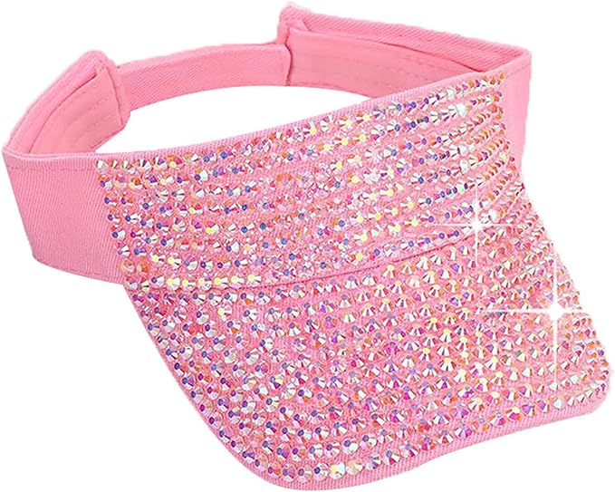 Bling Shiny Rhinestone Sports Sun Visor Hat for Women Summer Adjustable Breathable Beach Visor Caps Running Golf Sun Hat