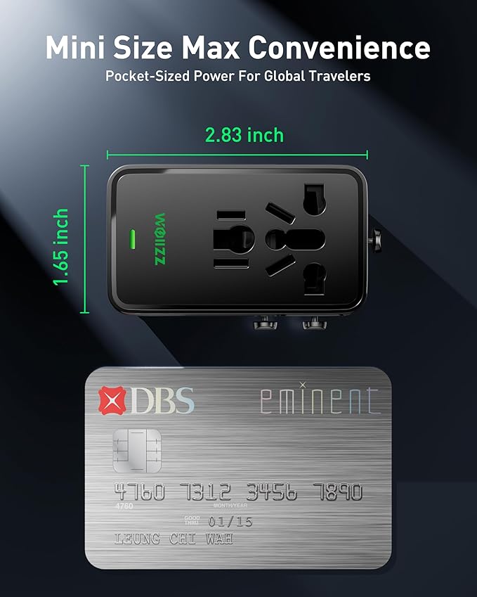 75W Tiny Universal Travel Adapter, GaN Fast Charging European Power Adapter with 5 Ports (1 AC, 1 USB-A, and 3 USB-C), Plug Adapter with Smart Chip for Over 200 Countries, PD&QC Charger