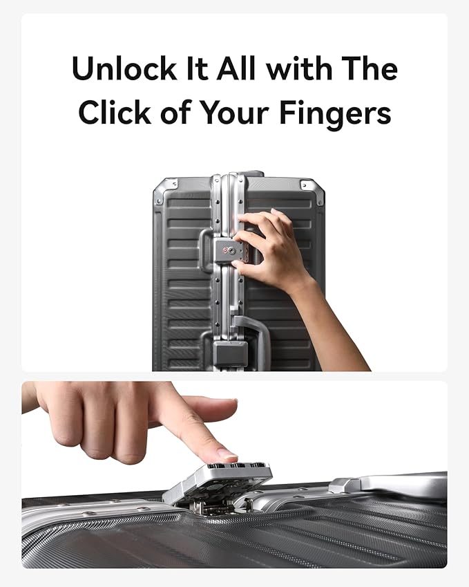 LUGGEX Checked Luggage with Spinner Wheels, 24 Inch Aluminum Frame Zipperless Polycarbonate Hard Shell Suitcase, Charcoal Metallic