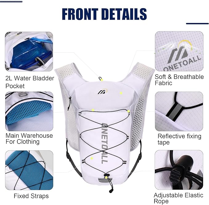 Running Vest for Women & Men, 6L Hydration Backpack with 2L Water Bladder, Lightweight Water Backpack for Trail Running, Marathon, Hiking, Cycling, Jogging, Adjustable Fit