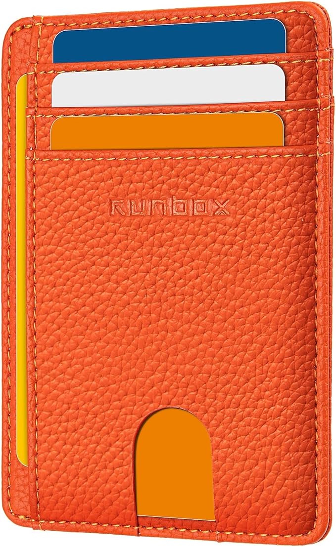 RUNBOX Slim ID Cases Minimalist Front Pocket RFID Blocking Leather Wallets for Men and Women Card Holder Wallets Gifts for men