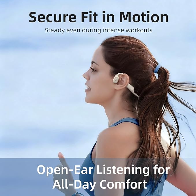 LYPERTEK Bone Conduction Bluetooth Headphones,Open Ear Wireless Bluetooth Sport Headphones,32GB MP3 Player Workout Earphones for Running, IP68 Waterproof Underwater Earbud for Swimming, S30-Beige