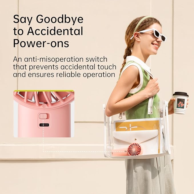 JISULIFE Handheld Portable Fan with Powerful Motor,LED Display,3600mAh Battery,5 Wind Speeds,Lanyard; Summer Essentials USB Rechargeable Hand held Fan for Travel,Beach,Makeup,Concerts-Pink