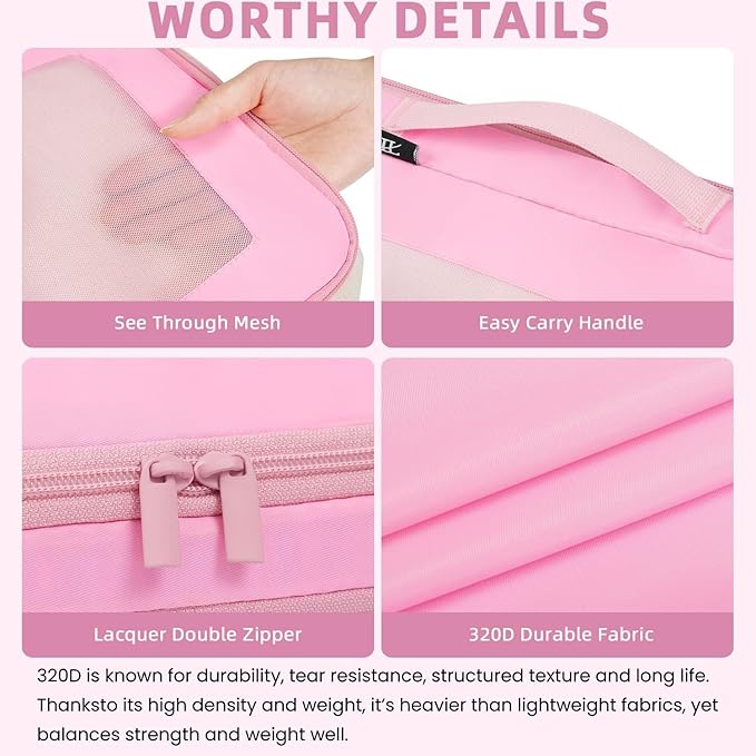 BAGAIL 4 Set/6 Set/8 Set Compression Packing Cubes Travel Accessories Expandable Packing Organizers (Square Mesh, 06-Pink)