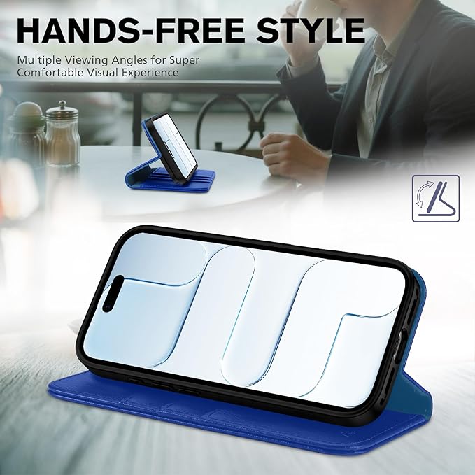 TUCCH Wallet Case for iPhone Air (6.5") 2025, 3 Credit Card Holders, RFID Blocking, Stand, PU Leather, Shockproof TPU Interior Shell, Protective Flip Folio Cover, Klein Blue