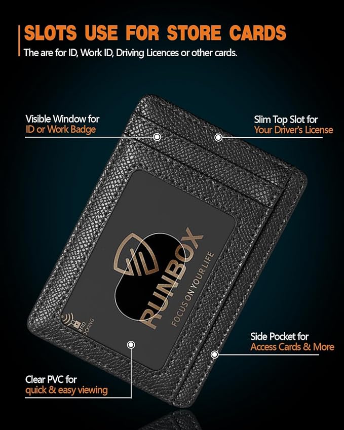RUNBOX Slim ID Cases Minimalist Front Pocket RFID Blocking Leather Wallets for Men and Women Card Holder Wallets Gifts for men