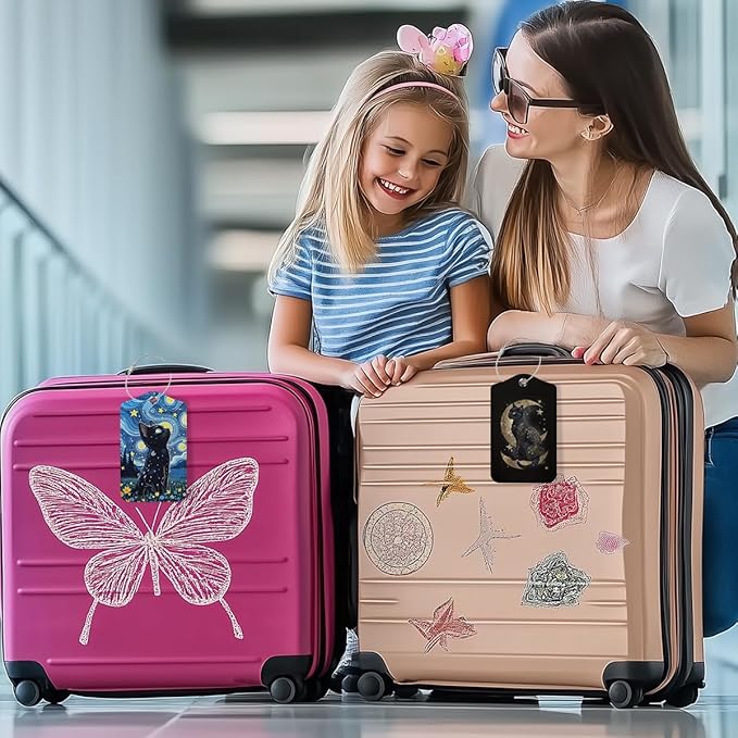 2 PCs Cat Stuff Luggage Tag, Suitcase Tags with Privacy Flap and Metal Loop, Luggage Tags for Suitcases, Identifiers Travel Essentials Bag Tag, Cat Lovers Gifts for Women Girls Friends Daughter