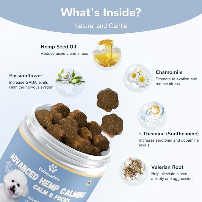 Calming Chews for Dogs, Dog Calming Chews to Help Reduce Stress, Dog Anxiety Relief Soft Chews for Fireworks, Storms, Thunder, Barking, Separation, 200 Count