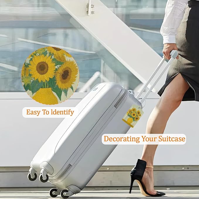 Oil Painting 3 Pack Luggage Tag for Suitcase, Unique Leather Travel Tags Identifiers with Privacy Name Address Labels & Durable Steel Loop for Women Men Travel