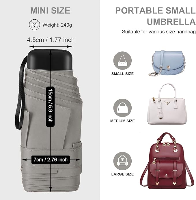 LEAGERA Compact Travel Umbrella with Case - Mini Umbrella for Purse, Small Lightweight &Tiny Design Perfect for Parasol Outdoor Sun&Rain Umbrellas