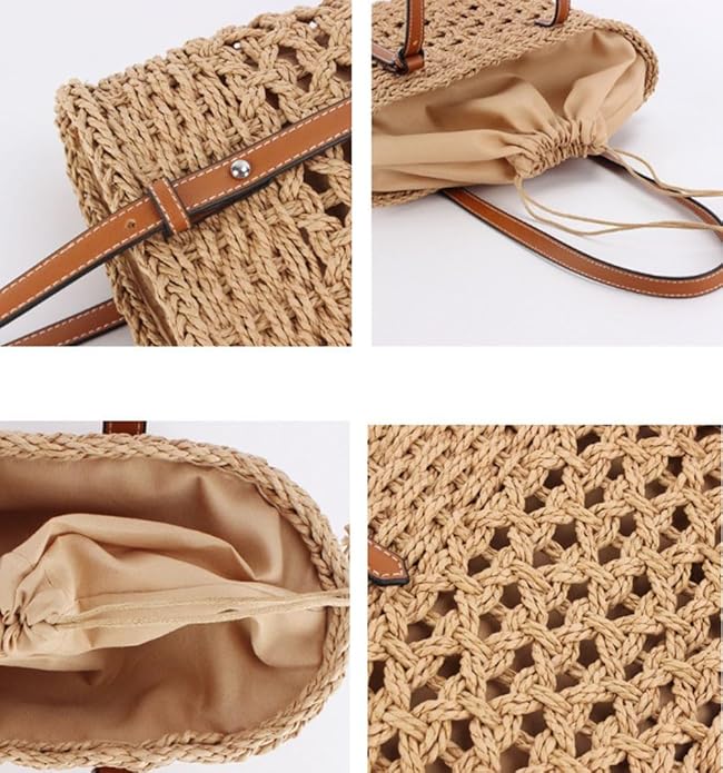 Womens Straw Tote Handbag - Summer Beach Bag with Top Handle - Handwoven Shoulder Bag - 2024