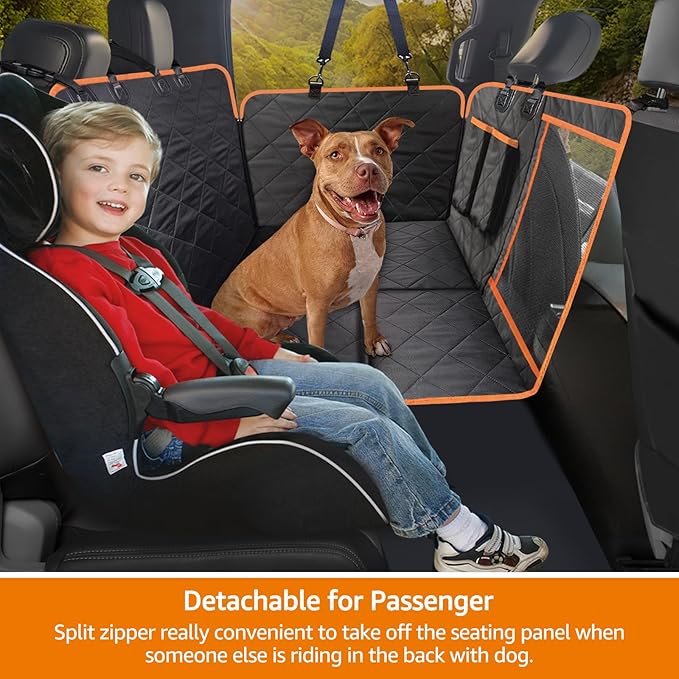 iBuddy Truck Seat Extender for Dog Hard Bottom Seat Cover Split Design Offer Large Space Protects Leather Seat from Scratch, Hair, Waterproof Pickup Truck Seat Cover for Silverado/GMC/Ram/F150 F250