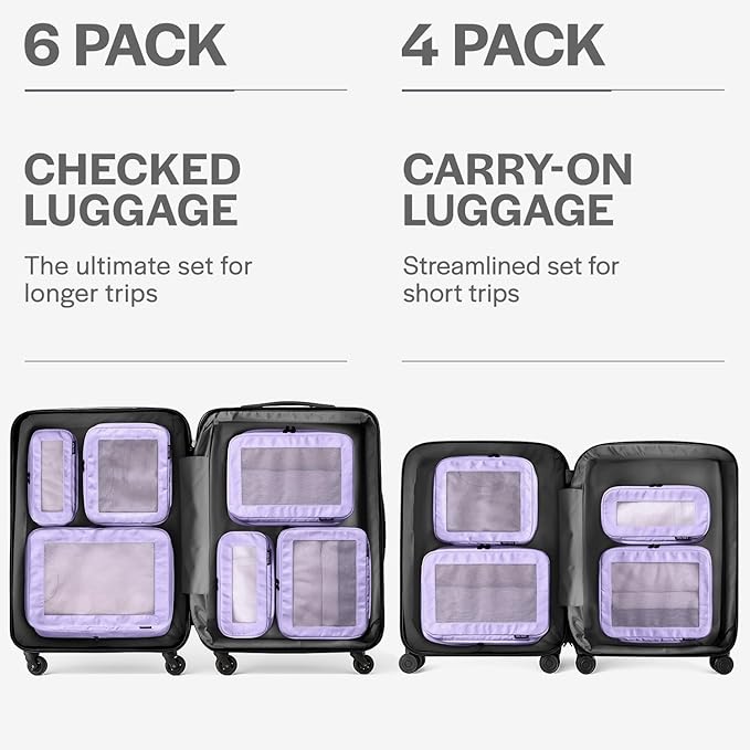Aerotrunk Compression Packing Cubes for Travel - Luggage Organizer Bags - Double Zipper Packing Cubes for Suitcases (4-Pack, Purple)
