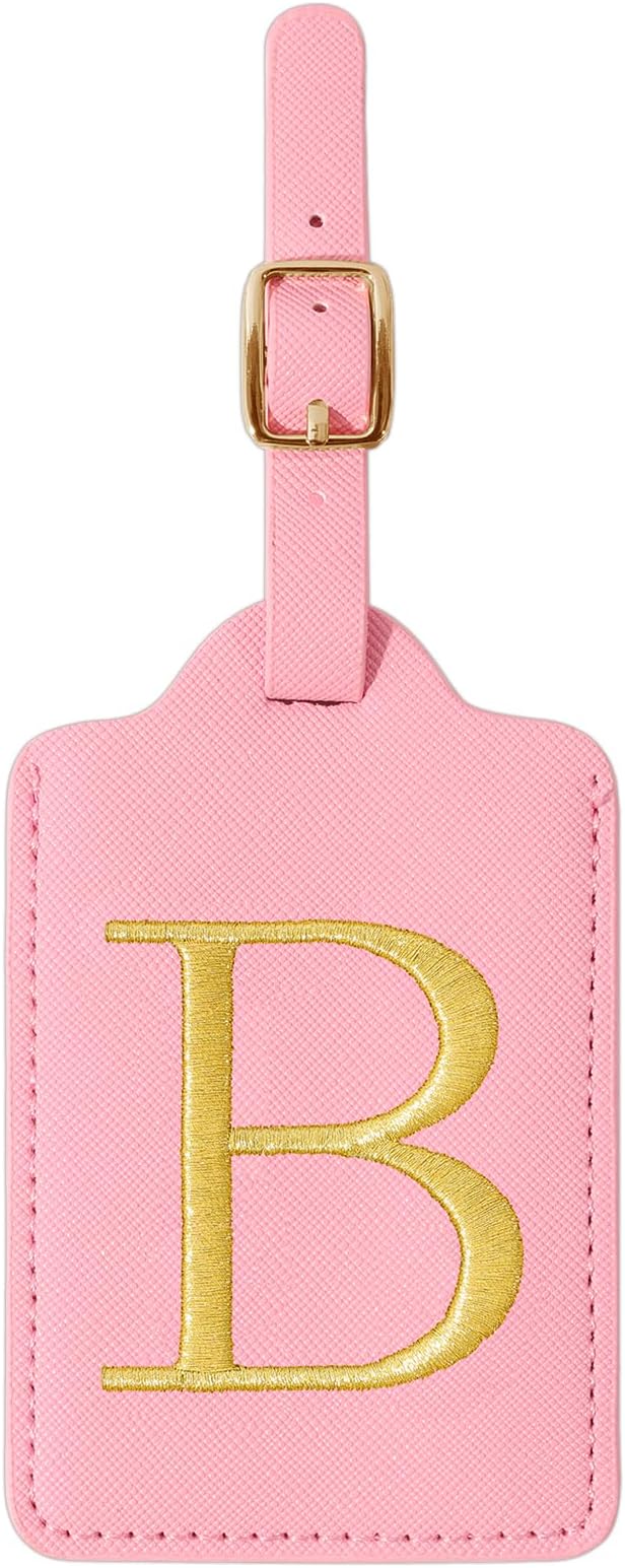 Personalized Initial Luggage Tags for Suitcase, Pink Leather Cute Luggage Tags with Privacy Cover Name Card, Embroidered Custom Monogrammed Luggage Tag Travel Bag Baggage Tags Gifts for Women Kids(B)