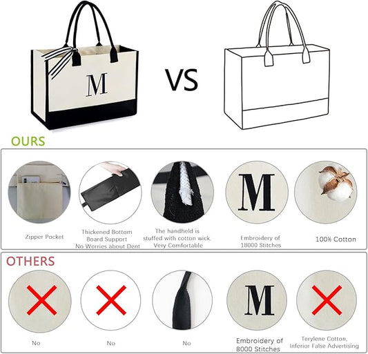 BeeGreen Embroidery Monogram Initial Tote Bag for Women Teacher Mom Friend Personalized Gift for Birthday Beach Work Wedding