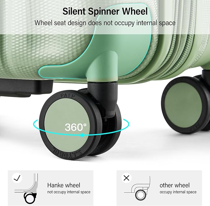 Hanke Expandable Hardshell Luggage Sets 3 Piece Extra Large Suitcases with Lock,28 Inch Luggage with Spinner Wheels, PC Travel Suitcase for Women Men 20 24 29Inch,Bamboo Green