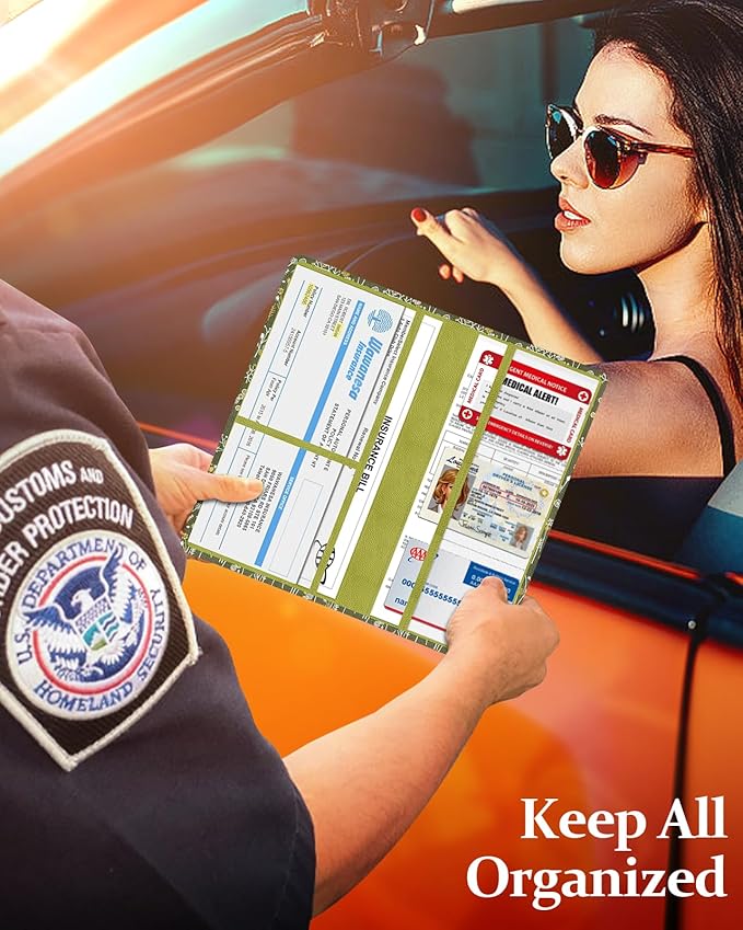 Slohif Car Registration and Insurance Card Holder - Vehicle Glove Box Organizer Women with Magnetic Shut Leather Automobile License Holders Coasters Auto Accessories Case for Document,Green