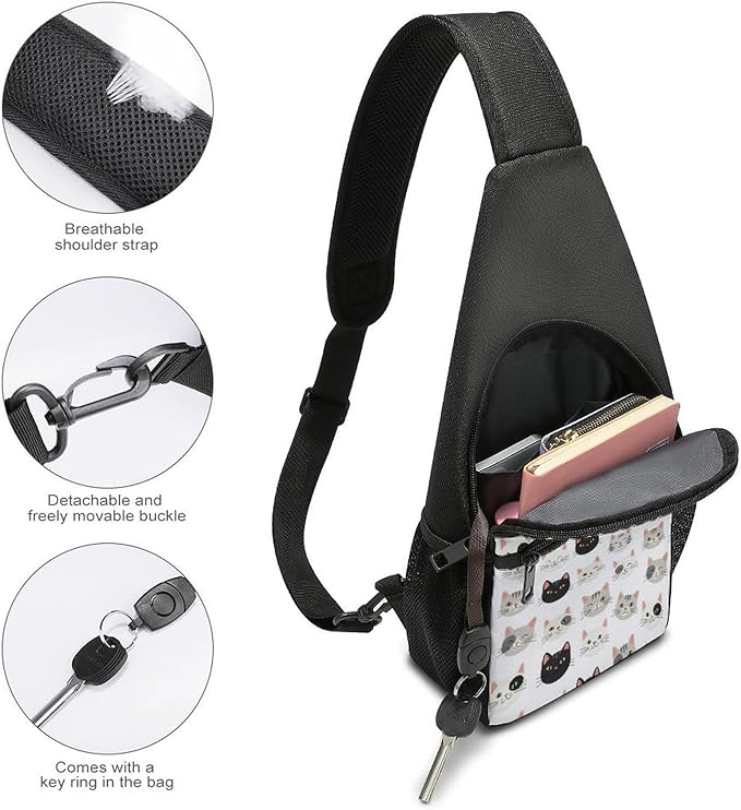 SWEET TANG Casual Sling Backpack Chest Shoulder Crossbody Backpacks, Unbalance Gym Funny Sack, Cat, Satchel Travel Bag Outdoor Hiking Daypack for Men Women