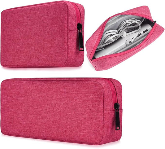 Universal Electronics/Accessories Soft Carrying Case Bag, Electronic Organizer Travel USB Cable Accessories Bag/Case for Out-Going, Business, Travel and Cosmetics Kit (Small+Big - Rose Red)
