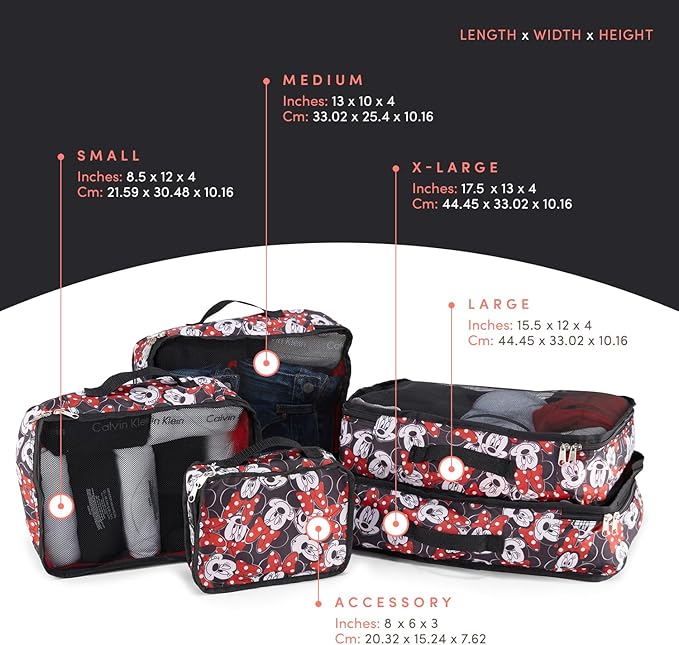 Disney Minnie Mickey Stitch Packing Cubes - Winnie the Pooh, Princess Cinderella, Cars, Toy Story 5 Piece Packing Cubes Compression - Travel Essential - Luggage Suitcase Organizer Set