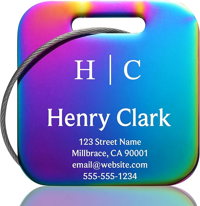 Personalized Luggage Tags for Suitcases - Stainless Steel Custom Luggage Tags for Backpacks & Bags, Sturdy, Waterproof & Heavy Duty (Rainbow/Square)