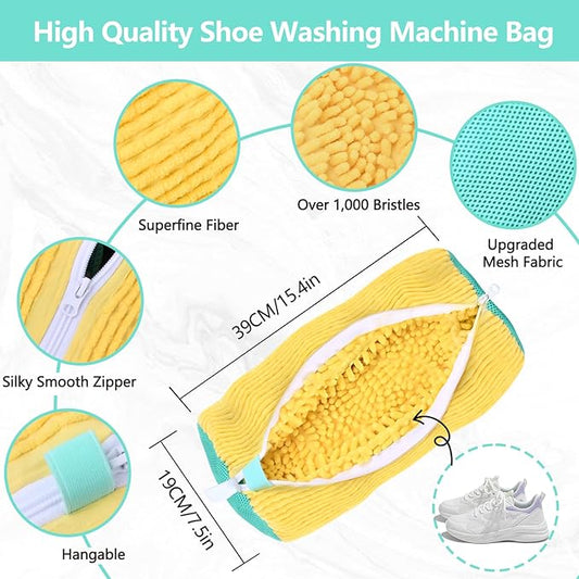 Shoe Washing Machine Bag, Shoe Cleaning Bag, Reusable Laundry Shoes Bag for Washer & Dryer Cleans & Protects All Shoes Types 4PCS (Yellow)
