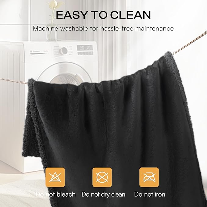 Waterproof Pet Blanket, Liquid Pee Proof Dog Blanket for Sofa Bed Couch, Reversible Sherpa Fleece Furniture Protector Cover for Small Medium Large Dogs Cats, Black Medium（57" x 40"）