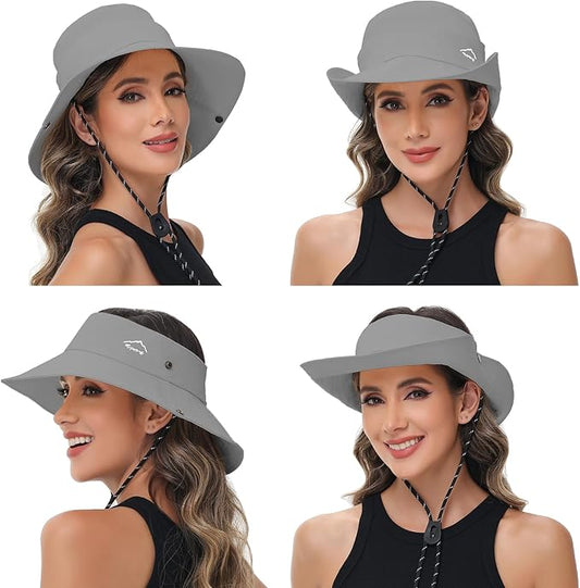 Sun Hats for Women Bucket Hat UV Protection Fishing Hat Wide Brim Safari Hats 2 in 1 Zip-Off Sun Visor Hats UPF 50+