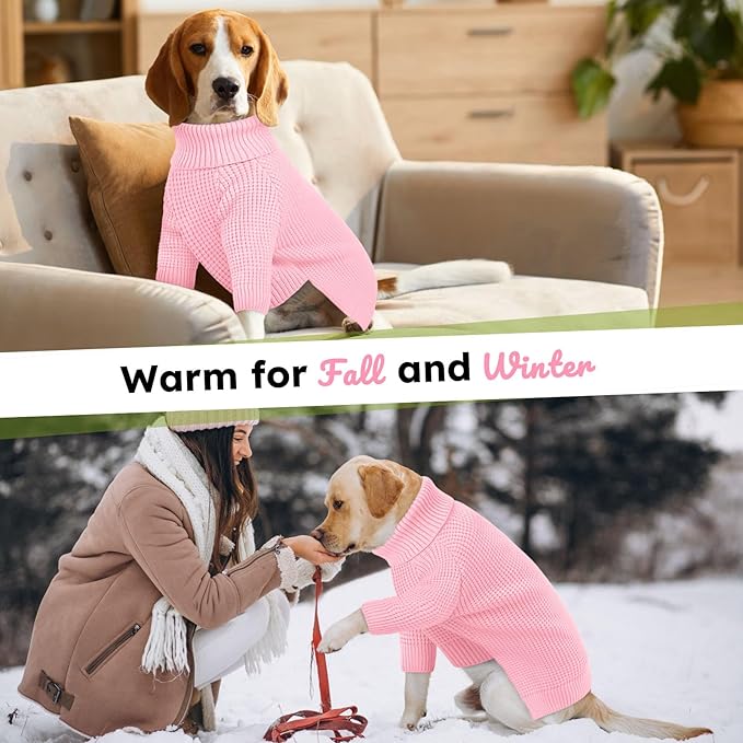 Queenmore Dog Sweaters for Medium Dogs Girl, Dog Sweater with Long Sleeve, Waffle Knit Doggie Kintsweaters, Cat Christmas Sweaters, Pink M